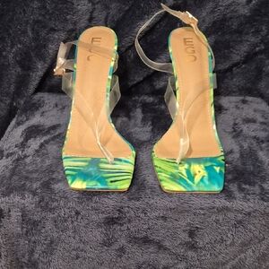 EGO Tropical Print Heels with Clear Straps